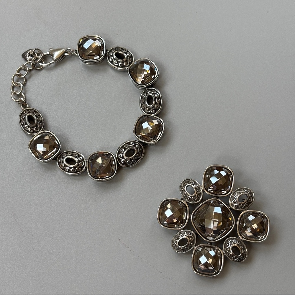 Brighton Venus Rising Set Bracelet and Brooch Necklace Pendant Rare Retired Gray